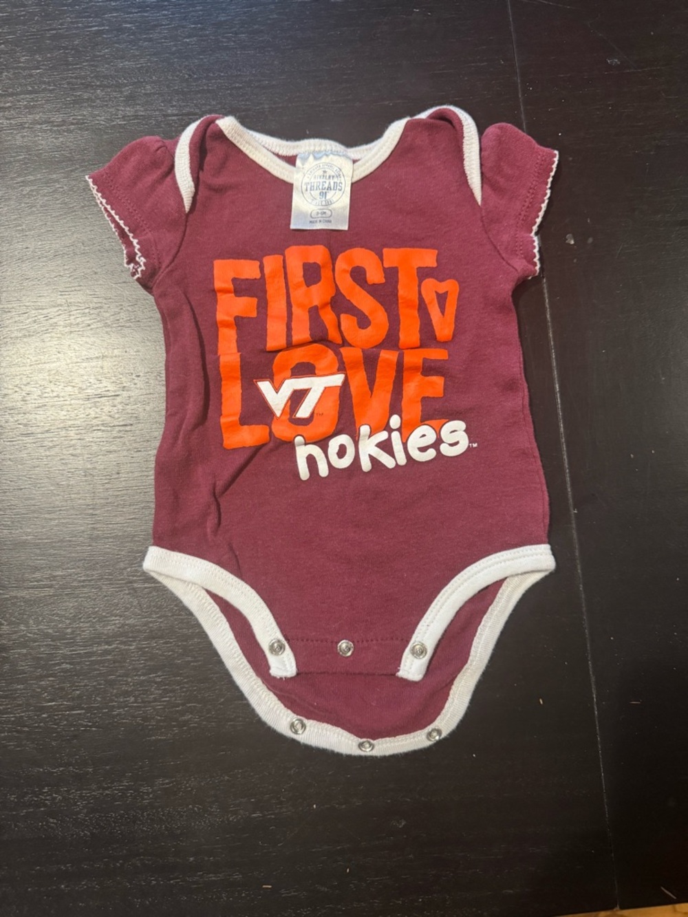 Virginia Tech 'First Love Hokies' Maroon Baby One-Piece